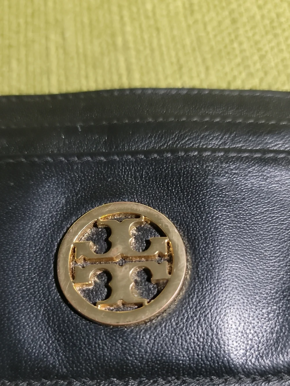 Tory Burch Black Leather Card Holder with Gold Emblem